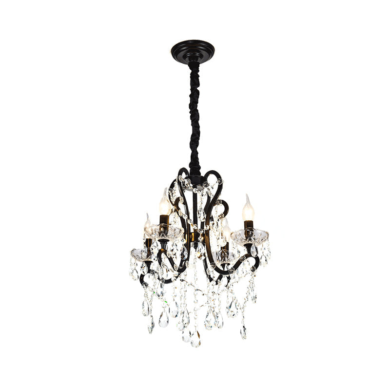 Modern Black Bedroom Chandelier - 4/5 Light Crystal Stands - Swag Hanging Ceiling Fixture