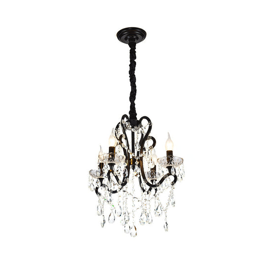 Modern Black Bedroom Chandelier - 4/5 Light Crystal Stands - Swag Hanging Ceiling Fixture