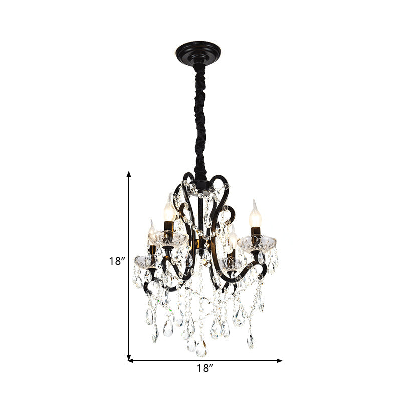 Modern Black Bedroom Chandelier - 4/5 Light Crystal Stands - Swag Hanging Ceiling Fixture