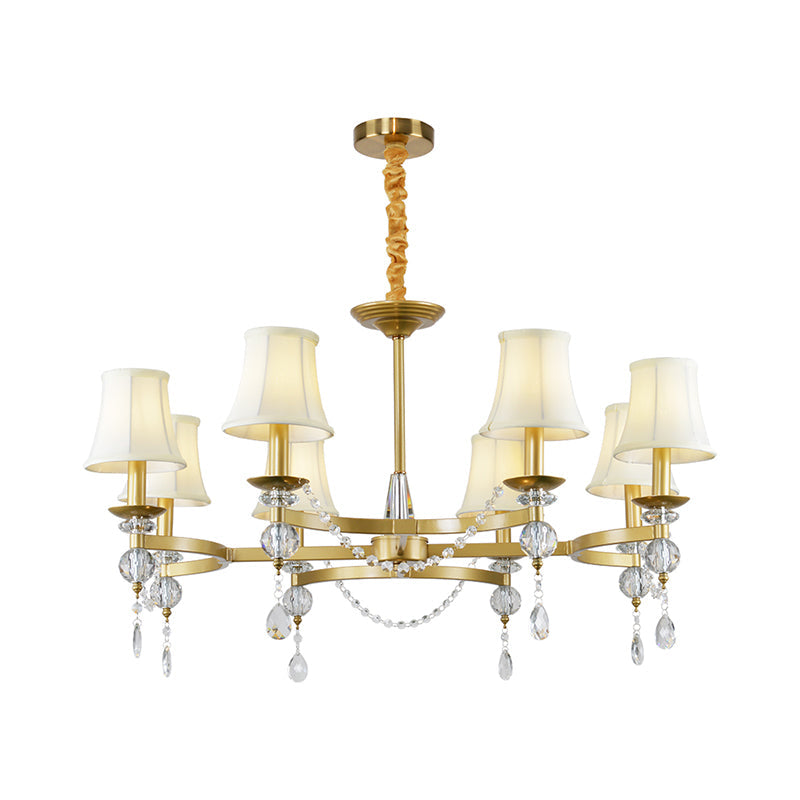 Gold Flared Crystal Drops Suspension Lamp - Traditional Pendant Chandelier With 6/8 Bulbs For