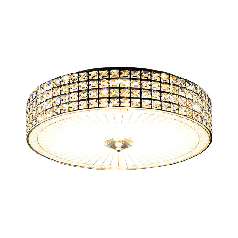 Modern LED Flush Mount Lamp with Clear Crystal Drum Shade - 16"/19.5" Width - Bedchamber Ceiling Light Fixture