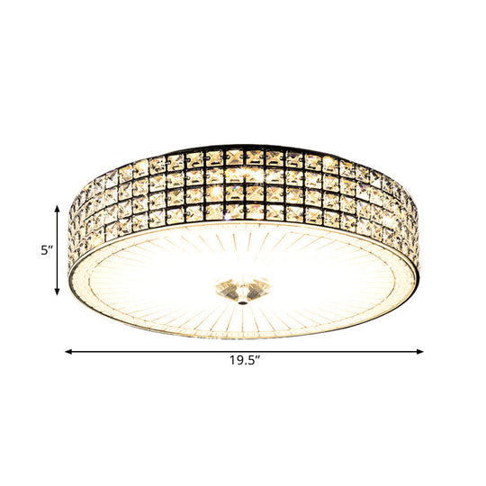 Modern LED Flush Mount Lamp with Clear Crystal Drum Shade - 16"/19.5" Width - Bedchamber Ceiling Light Fixture