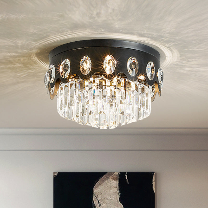Contemporary Black Tiered Crystal Flush Ceiling Light - Great Room Flush Mount Lamp