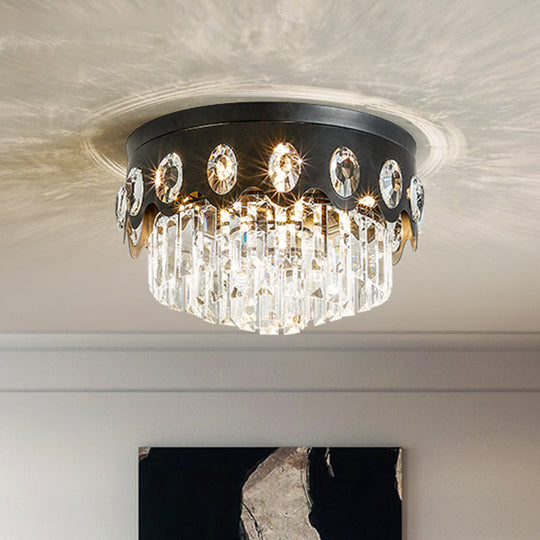 Contemporary Black Tiered Crystal Flush Ceiling Light - Great Room Flush Mount Lamp