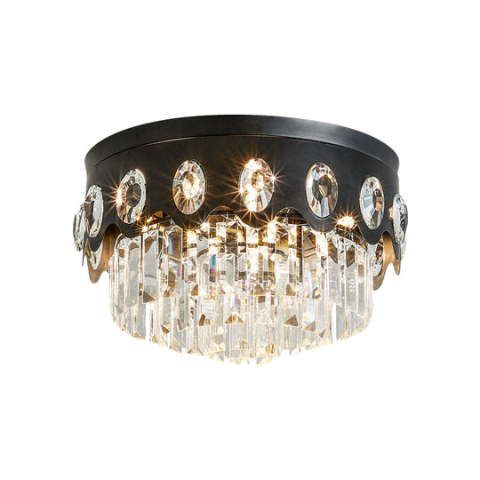 Contemporary Black Tiered Crystal Flush Ceiling Light - Great Room Flush Mount Lamp
