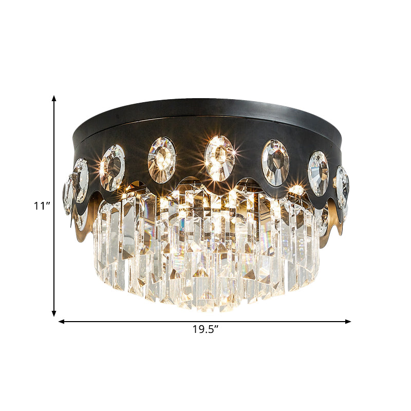 Contemporary Black Tiered Crystal Flush Ceiling Light - Great Room Flush Mount Lamp