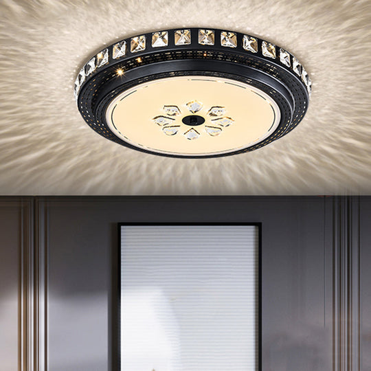 Modern Led Crystal Flushmount Lamp In Black For Sleek Bedroom Lighting