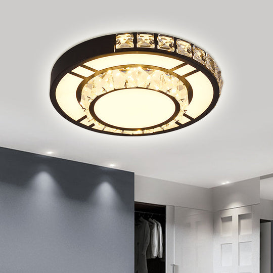 Modern Crystal LED Flush Mount Lighting for Bedroom Ceiling - Black Round/Square Fixture