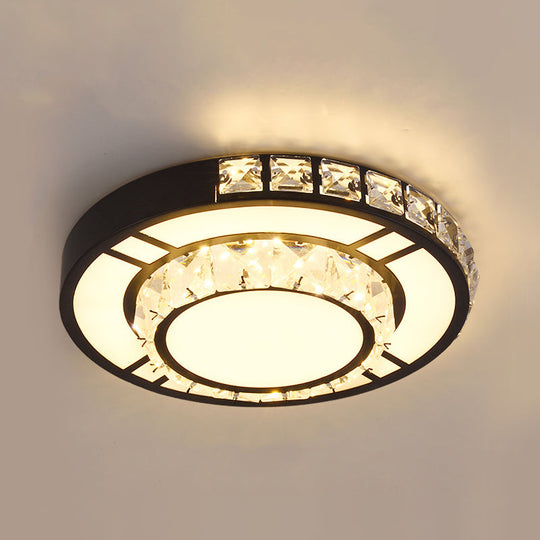 Modern Crystal Led Flush Mount Lighting For Bedroom Ceiling - Black Round/Square Fixture
