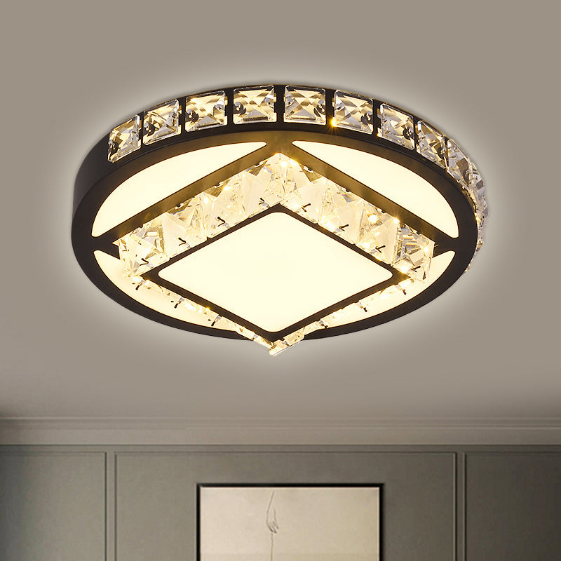 Modern Crystal LED Flush Mount Lighting for Bedroom Ceiling - Black Round/Square Fixture