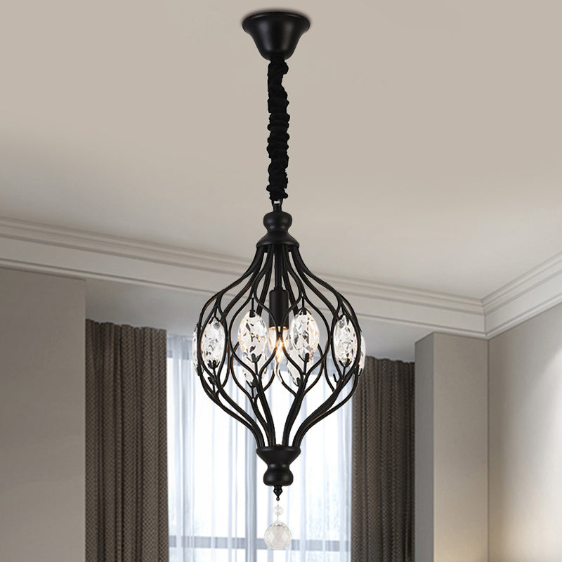 Crystal Pendant Lantern Light For Traditional Bedrooms - 1 Bulb Black/Gold