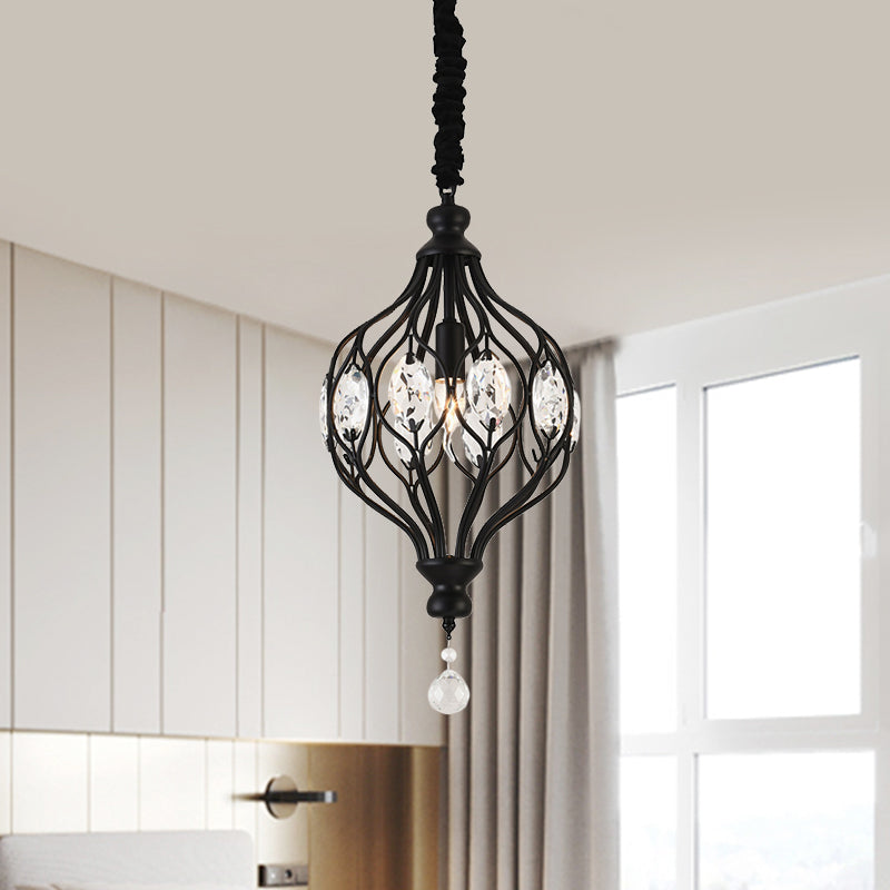 Crystal Pendant Lantern Light For Traditional Bedrooms - 1 Bulb Black/Gold