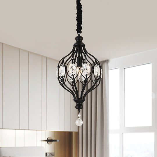 Crystal Pendant Lantern Light For Traditional Bedrooms - 1 Bulb Black/Gold