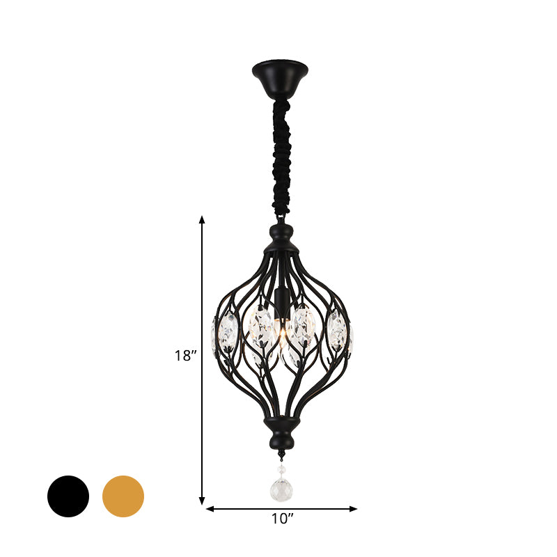 Crystal Pendant Lantern Light For Traditional Bedrooms - 1 Bulb Black/Gold