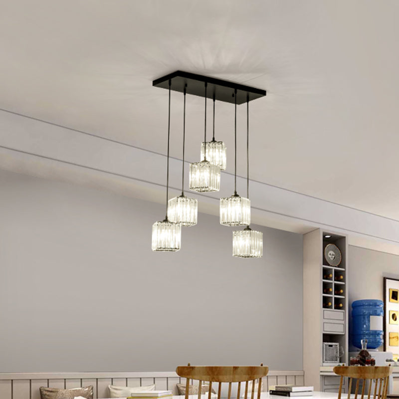 Clear Crystal Multi-Light Pendant With 6 Cubic Heads For Traditional Hanging Ceiling Lighting