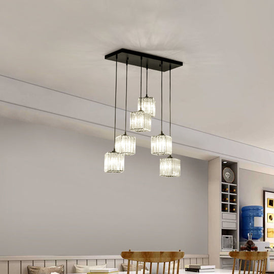 Clear Crystal Multi-Light Pendant With 6 Cubic Heads For Traditional Hanging Ceiling Lighting