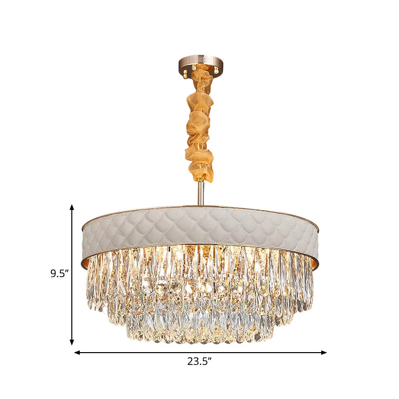 Contemporary Crystal Raindrops Chandelier - White, 9/15 Heads, Drum Ceiling Pendant (19.5"/23.5" Wide)