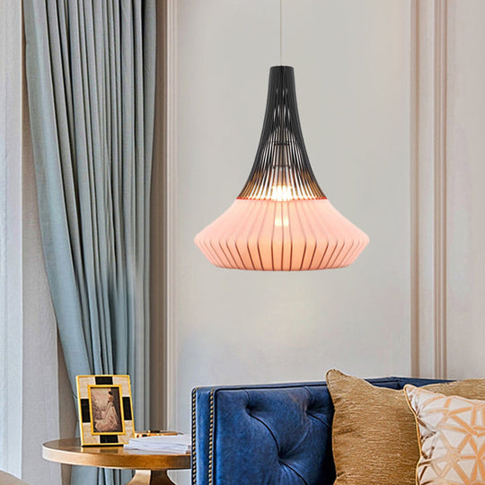 Modern Cone Shade Pendant Light - Black/Pink/Blue Fabric Hangs Beautifully in Living Room