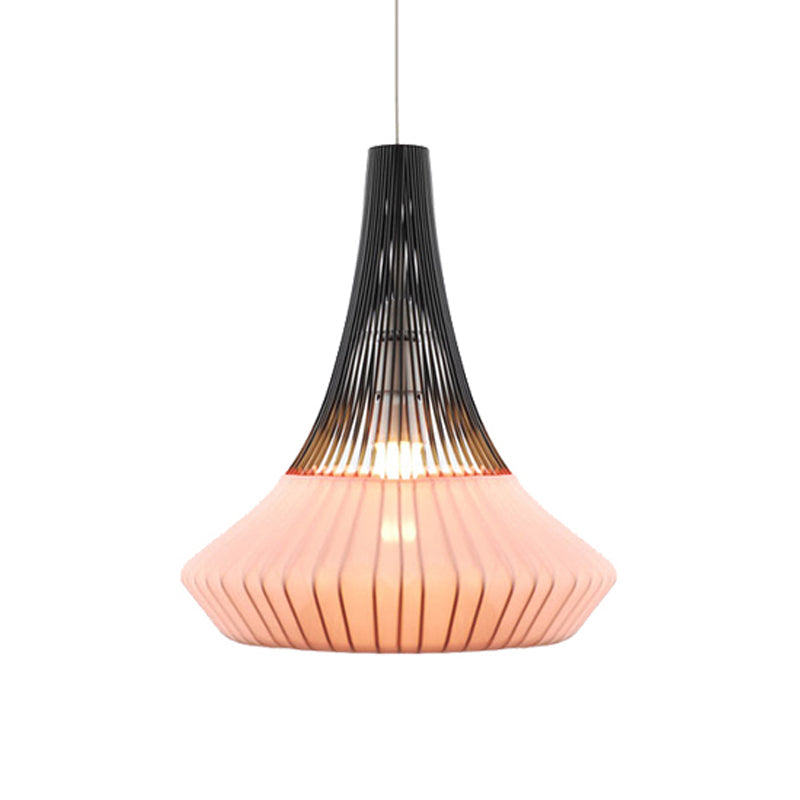 Modern Cone Shade Pendant Light - Black/Pink/Blue Fabric Hangs Beautifully in Living Room