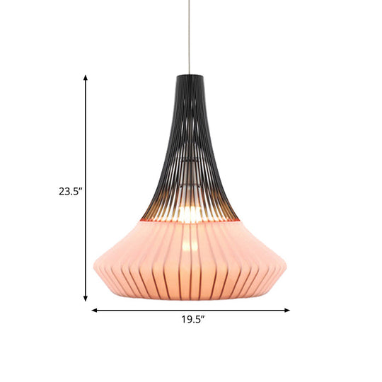 Modern Cone Shade Pendant Light - Fabric 1 Black/Pink/Blue Living Room Hanging