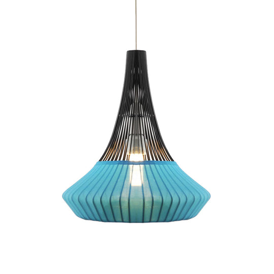 Modern Cone Shade Pendant Light - Black/Pink/Blue Fabric Hangs Beautifully in Living Room