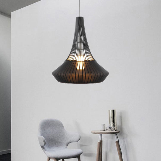 Modern Cone Shade Pendant Light - Black/Pink/Blue Fabric Hangs Beautifully in Living Room