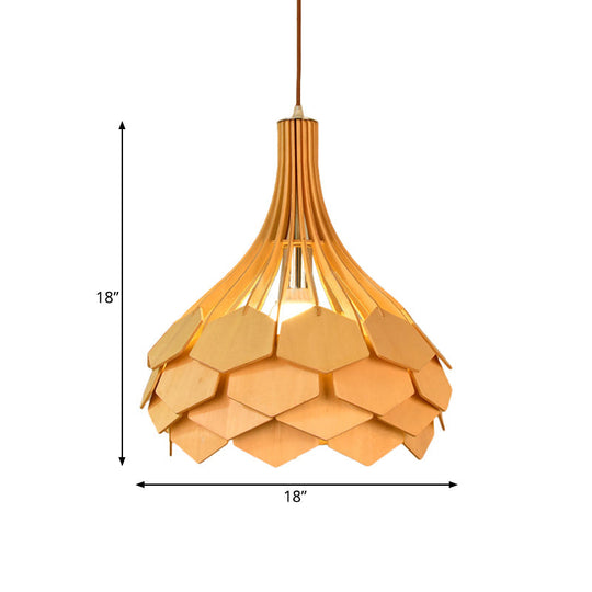 Modern Pine Cone Hanging Light Fixture - Wood Pendant Lamp For Dining Room With Red/Blue 1 Bulb