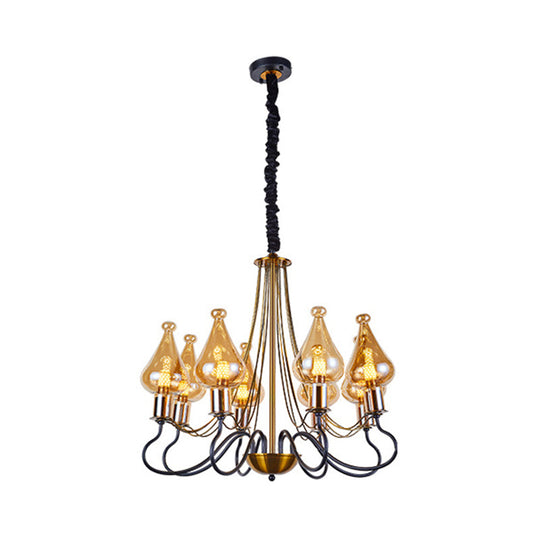Lustre moderne en forme de larme noir et or avec verre ambré - 5/8 lumières, parfait pour la salle à manger
