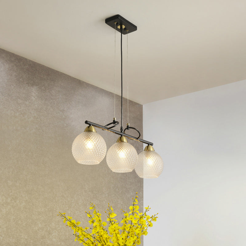 Contemporary Black Hanging Chandelier with Clear/Prismatic Glass, 3/4 Bulbs - Modern Pendant Light Kit for Dining Hall