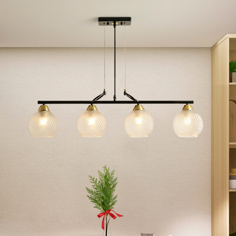 Contemporary Black Hanging Chandelier with Clear/Prismatic Glass, 3/4 Bulbs - Modern Pendant Light Kit for Dining Hall