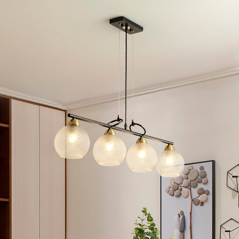 Contemporary Black Hanging Chandelier with Clear/Prismatic Glass, 3/4 Bulbs - Modern Pendant Light Kit for Dining Hall