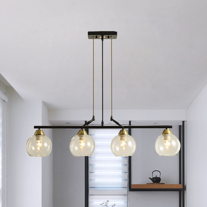 Contemporary Black Hanging Chandelier with Clear/Prismatic Glass, 3/4 Bulbs - Modern Pendant Light Kit for Dining Hall
