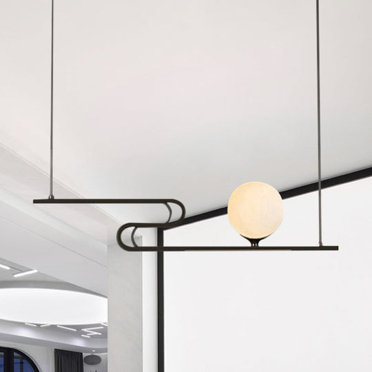 Modern Hanging Chandelier with Milky Glass and Folding Line Design in Black for Dining Hall Island - Simplicity Modo