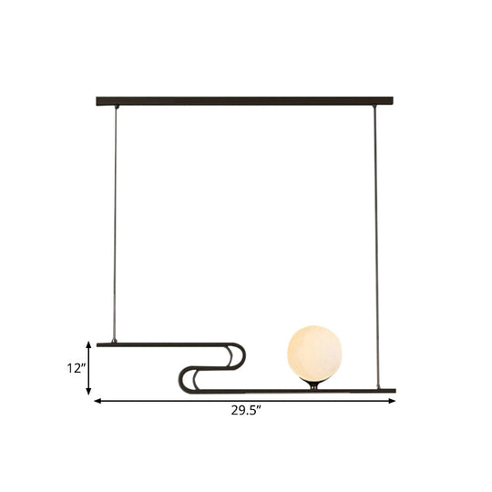 Modern Hanging Chandelier with Milky Glass and Folding Line Design in Black for Dining Hall Island - Simplicity Modo