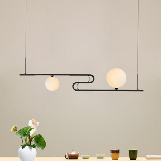 Modern Hanging Chandelier with Milky Glass and Folding Line Design in Black for Dining Hall Island - Simplicity Modo