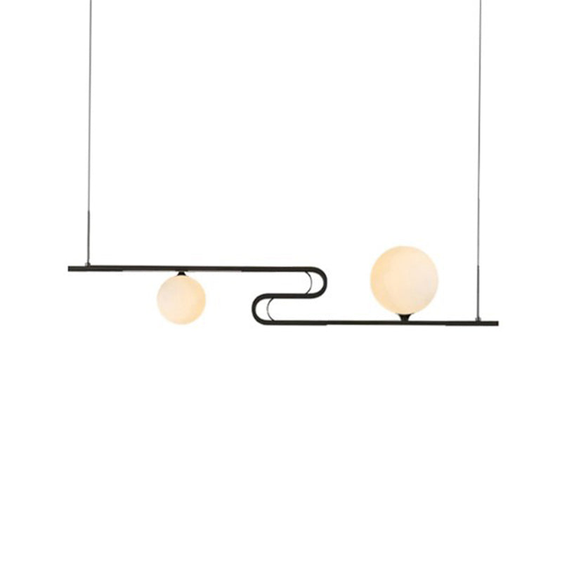 Modern Hanging Chandelier with Milky Glass and Folding Line Design in Black for Dining Hall Island - Simplicity Modo