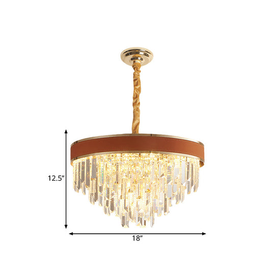 Modern Crystal Round Chandelier - Brown Finish, 8 Heads, Living Room Suspension Pendant Light
