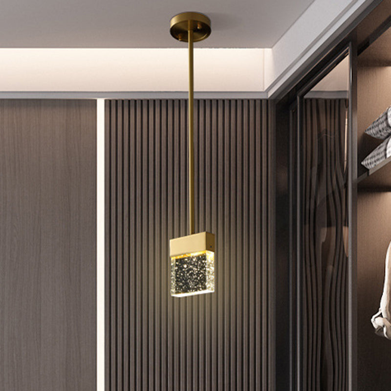 Suspension LED moderne en cristal à bulles pour salle à manger - Design cuboïde transparent