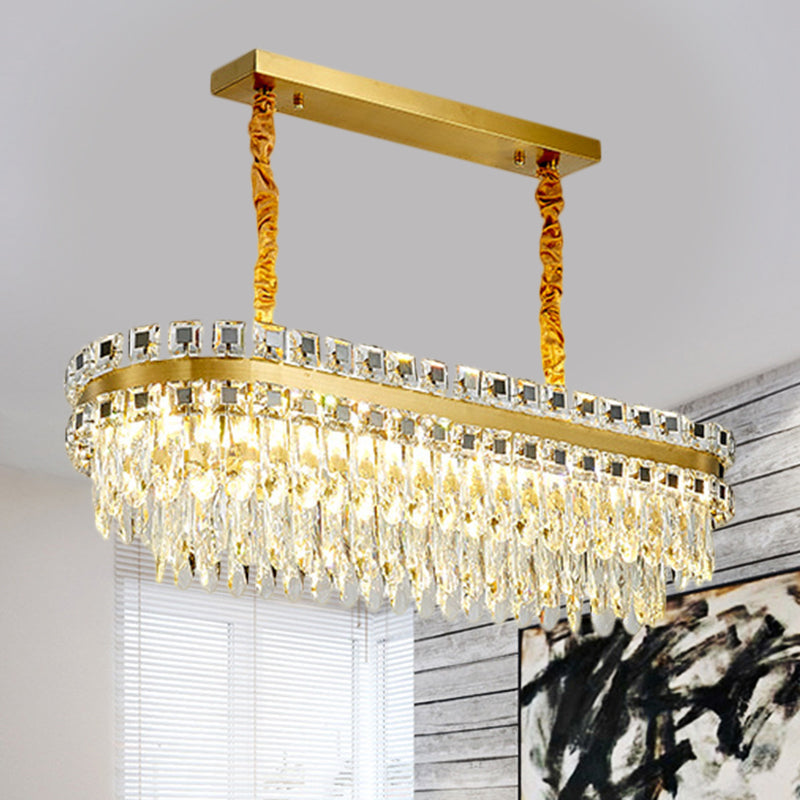 Led Crystal Drop Oval Island Light - Modern Clear Dining Room Fixture