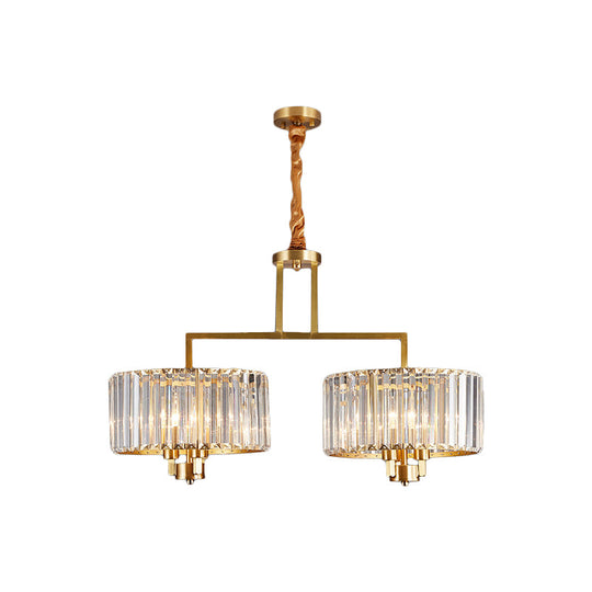 Suspension à prisme en cristal moderne avec 6 ampoules - Lustre à tambour transparent pour grande pièce