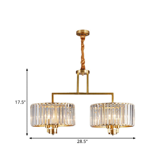 Suspension à prisme en cristal moderne avec 6 ampoules - Lustre à tambour transparent pour grande pièce