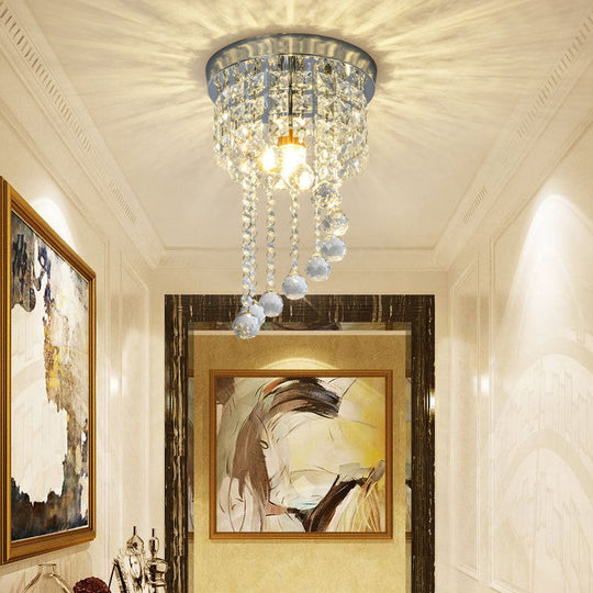 Modern Flush Mount Crystal Lamp with Clear Strands and Spiral Design - 1 Bulb Ceiling Fixture