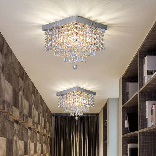 Contemporary Crystal Beads Corridor Ceiling Fixture | Clear Flush Mount Lighting | 2/4 Heads | 10"/12" Width