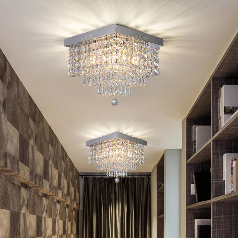 Contemporary Crystal Beads Corridor Ceiling Fixture | Clear Flush Mount Lighting 2/4 Heads 10/12