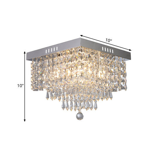 Contemporary Crystal Beads Corridor Ceiling Fixture | Clear Flush Mount Lighting | 2/4 Heads | 10"/12" Width