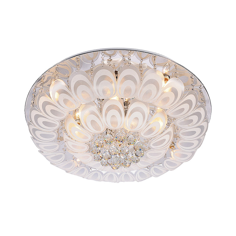Contemporary Flush Mount Lighting Fixture with Crystal Balls and Peacock Feather Design - 8/10 Heads, 23.5"/31.5" Wide