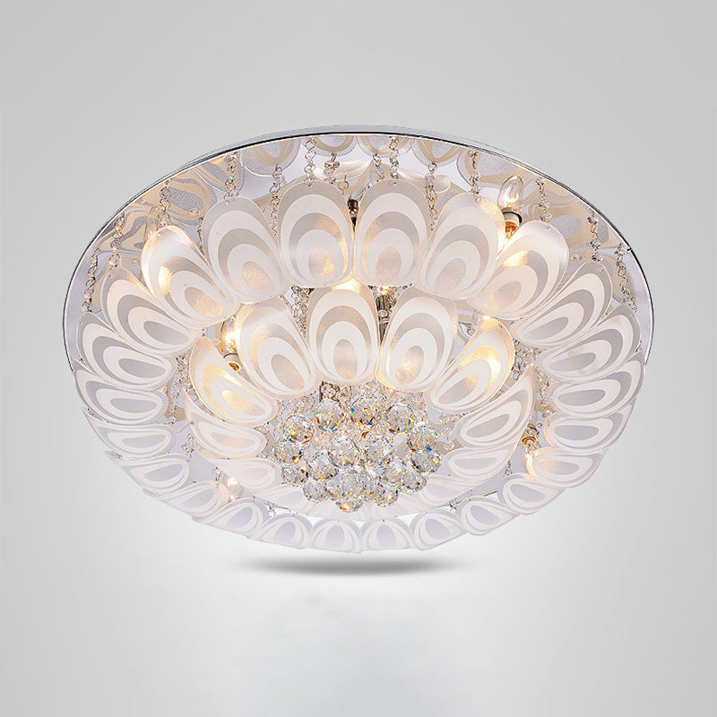 Contemporary Flush Mount Lighting Fixture with Crystal Balls and Peacock Feather Design - 8/10 Heads, 23.5"/31.5" Wide