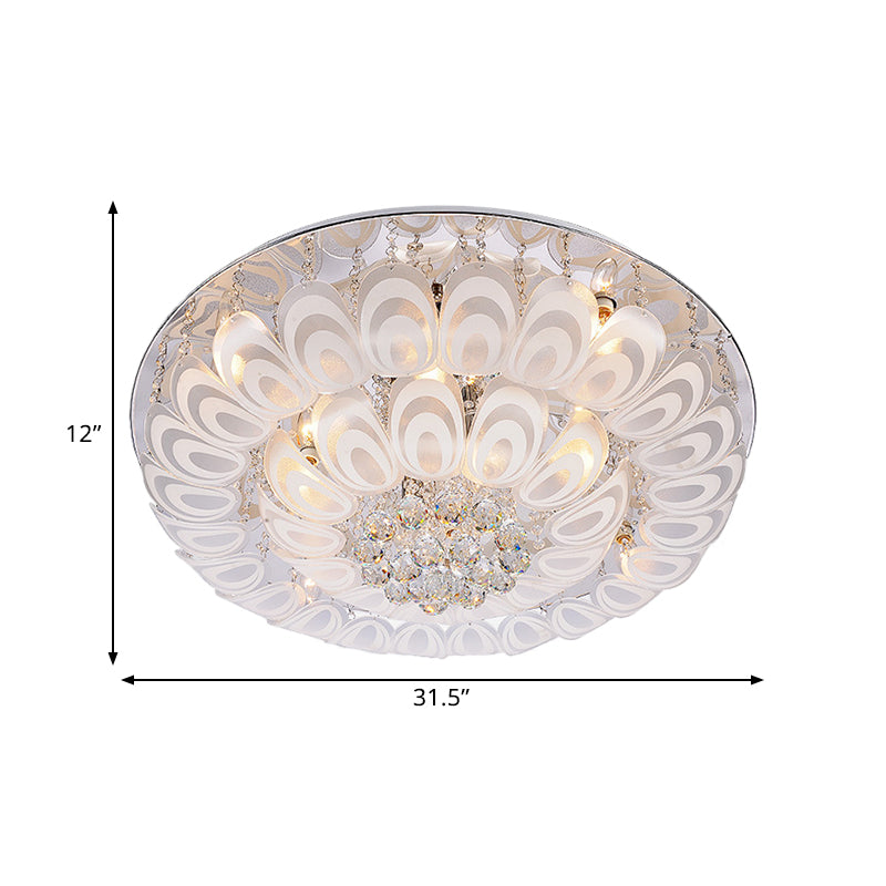 Contemporary Flush Mount Lighting Fixture with Crystal Balls and Peacock Feather Design - 8/10 Heads, 23.5"/31.5" Wide