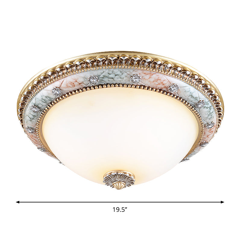Minimalist Dome White Glass Flush Mount Ceiling Light in Gold - 2/3-Light, 14"/16"/19.5" Width