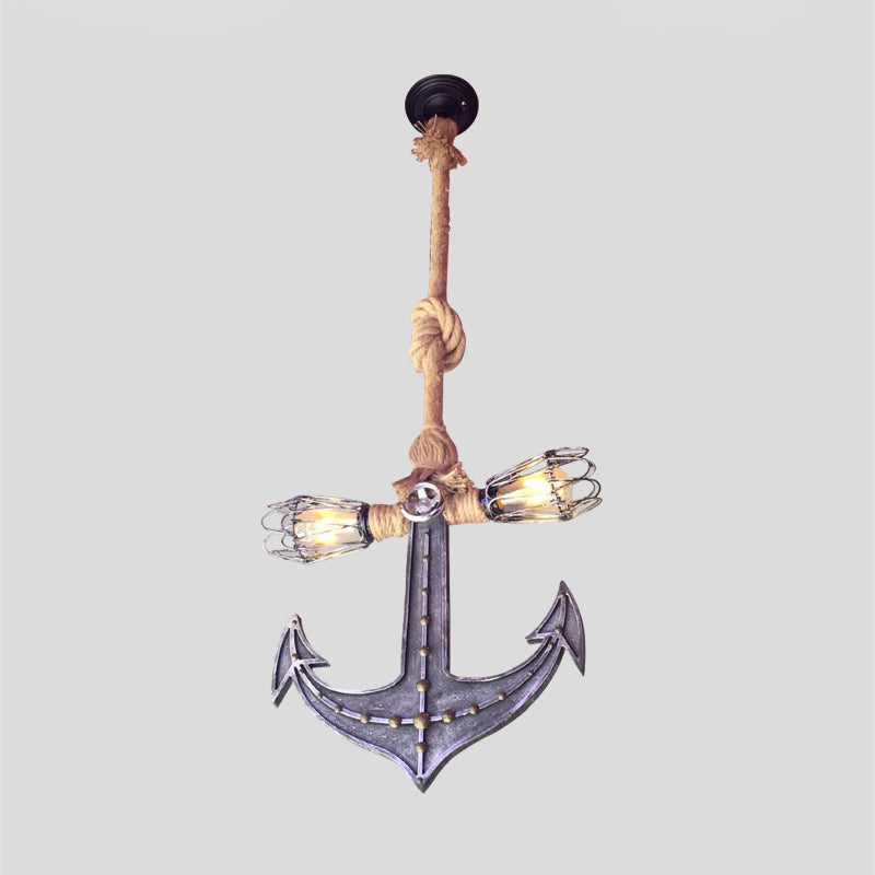 Nautical Anchor Hanging Pendant Light | Metal 2-Bulb Gray Bedroom Lighting